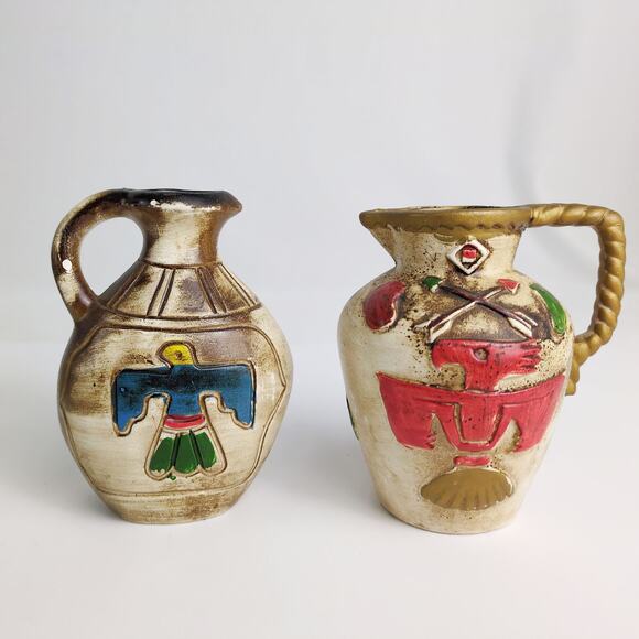 Vtg 5pc Set Native American Indian Southwestern Ceramic Pottery Vase & Pitchers - Picture 2 of 8